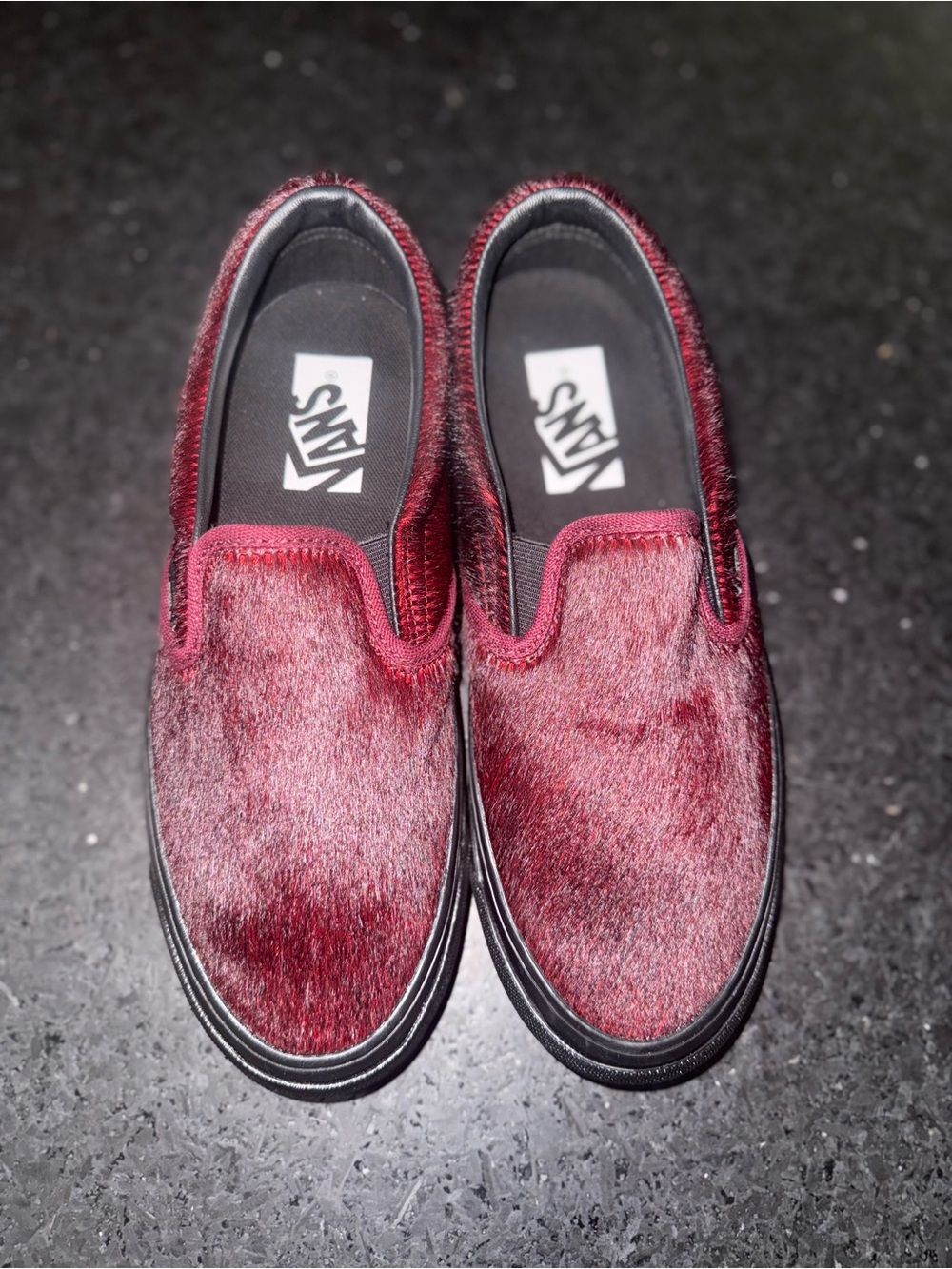 NEW Vans Lx Classic Slip-on 98 Pony Hair Sneakers - Pony Hair Burgundy SZ 7.5